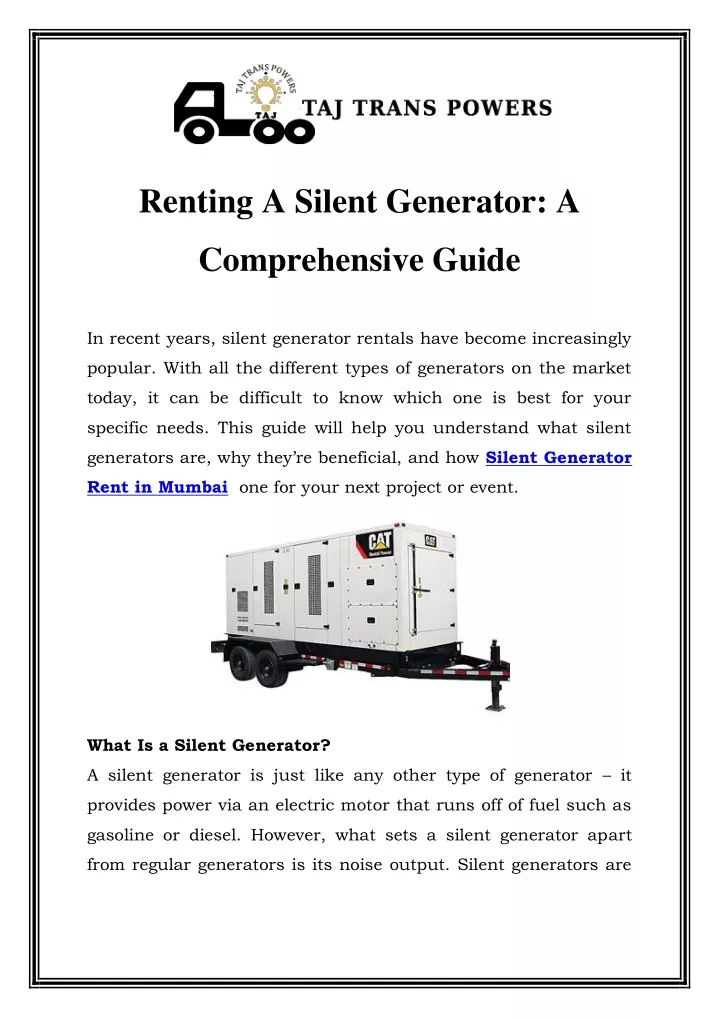 renting a silent generator a