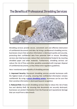 The Benefits of Professional Shredding Services