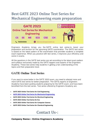 Best GATE 2023 Online Test Series for Mechanical Engineering exam preparation