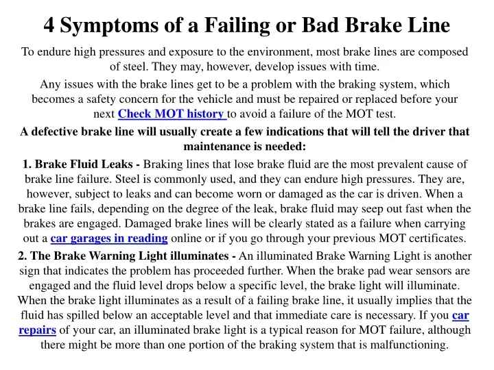 4 symptoms of a failing or bad brake line