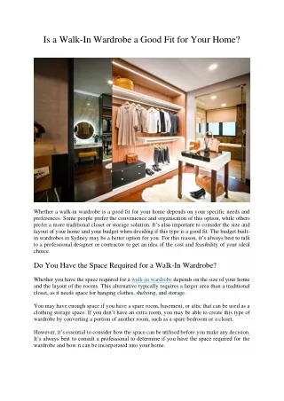 is a walk in wardrobe a good fit for your home