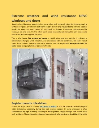 Extreme weather and wind resistance UPVC windows and doors