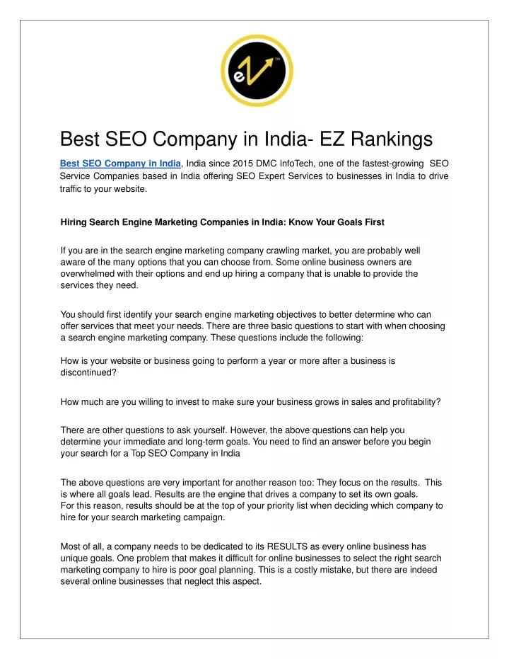 best seo company in india ez rankings