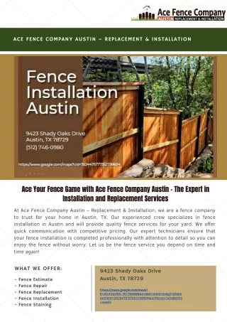 Ace Your Fence Game with Ace Fence Company Austin - The Expert in Installation a