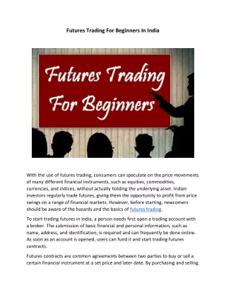 Futures Trading For Beginners In India