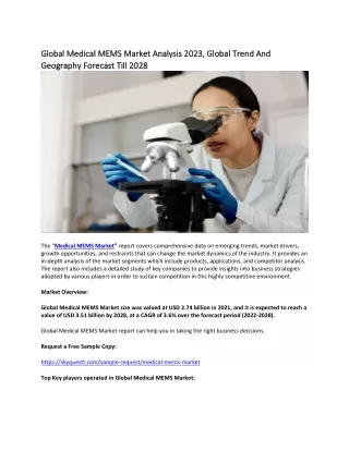 global medical mems market analysis 2023 global