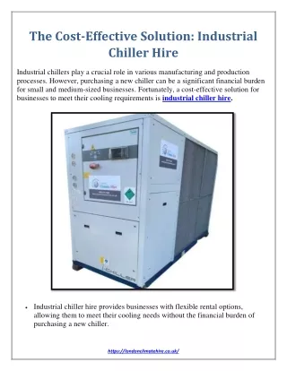 The Cost-Effective Solution Industrial Chiller Hire