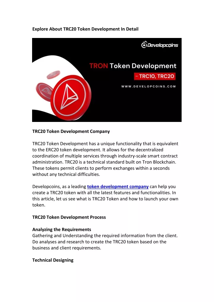 explore about trc20 token development in detail