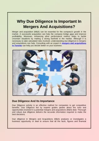 Why Due Diligence Is Important In Mergers And Acquisitions?