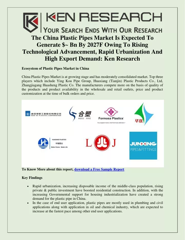 the china plastic pipes market is expected