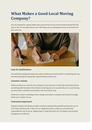 what makes a good local moving company