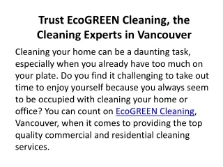 trust ecogreen cleaning the cleaning experts in vancouver