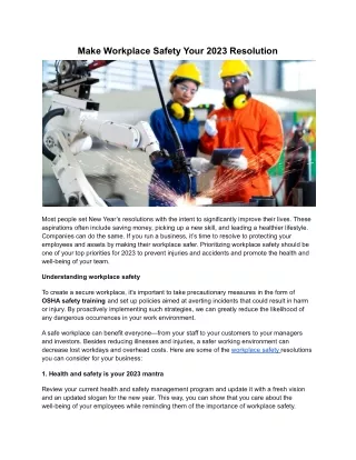 Make Workplace Safety Your 2023 Resolution - Impactsafetyinc.com
