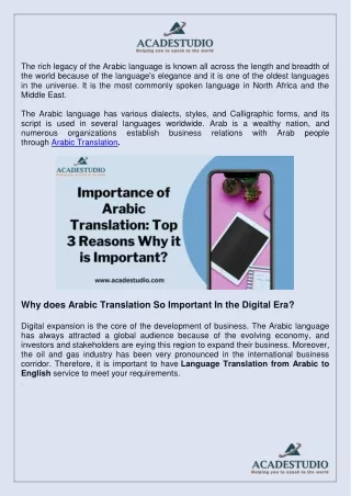 Importance 3 Reasons  of Arabic language Translation