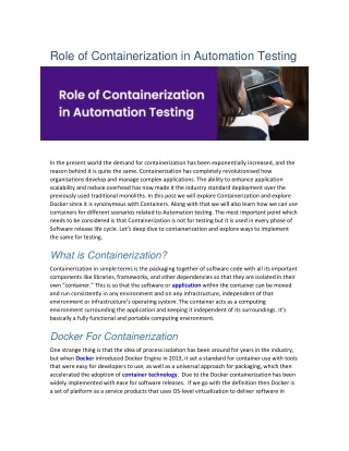 Role of Containerization in Automation Testing