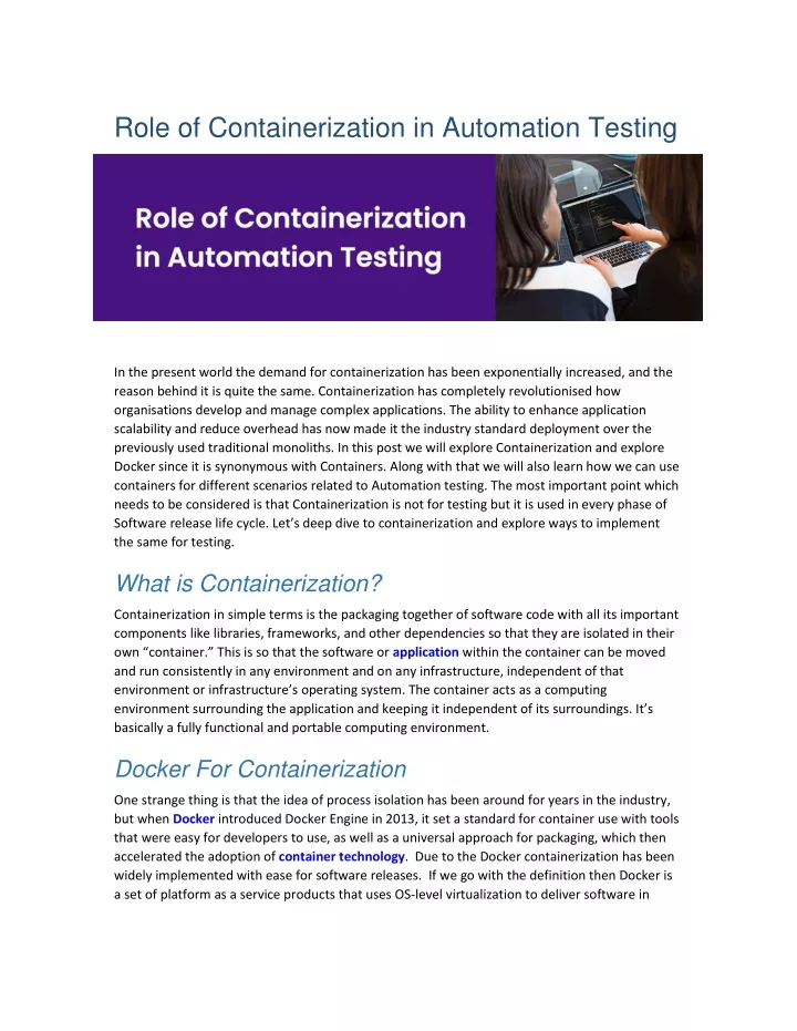 role of containerization in automation testing