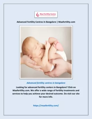 Advanced Fertility Centres In Bangalore | Maafertility.com
