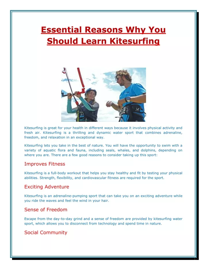 essential reasons why you should learn kitesurfing