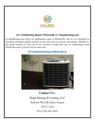 Air Conditioning Repair Wilsonville or | Hajekheating.com