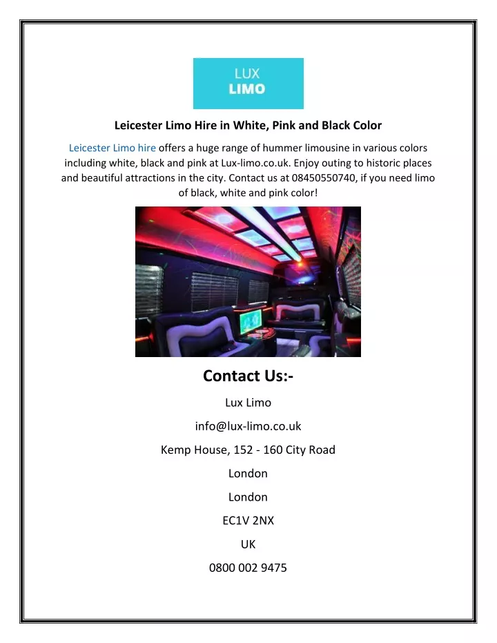 leicester limo hire in white pink and black color