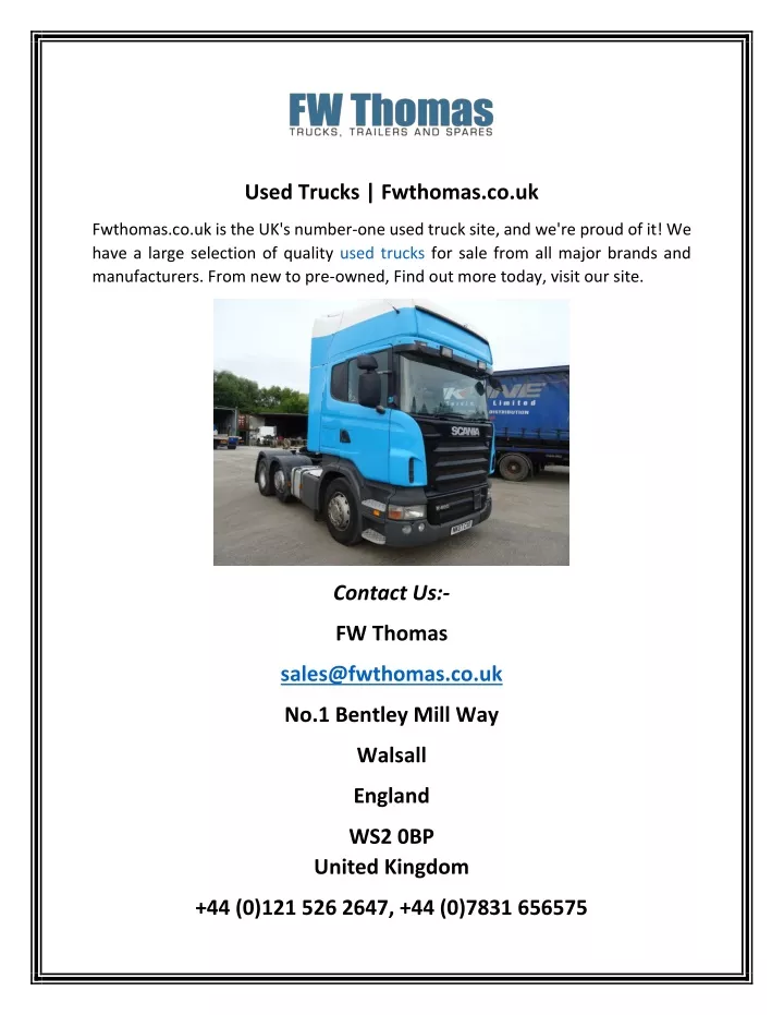 used trucks fwthomas co uk