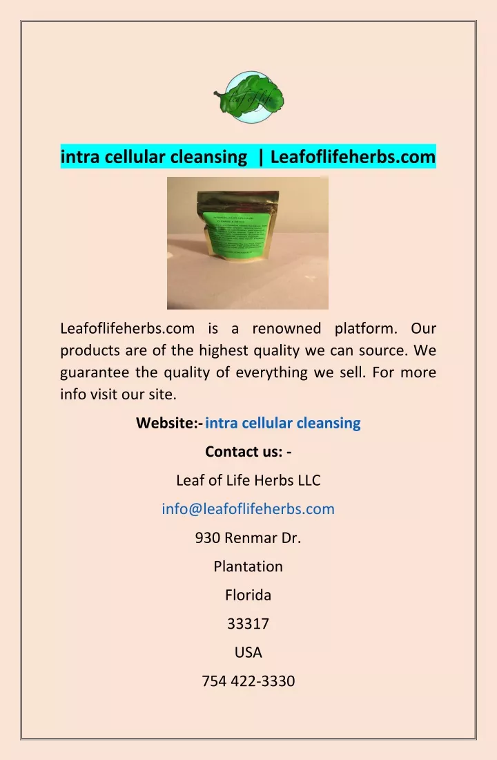 intra cellular cleansing leafoflifeherbs com