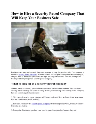 How to Hire a Security Patrol Company That Will Keep Your Business Safe -metroguards