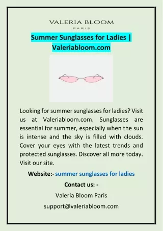 Summer Sunglasses for Ladies | Valeriabloom.com