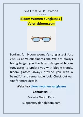 Bloom Women Sunglasses | Valeriabloom.com