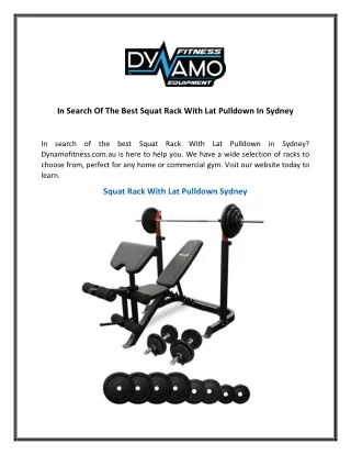In Search Of The Best Squat Rack With Lat Pulldown In Sydney