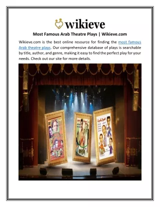 Most Famous Arab Theatre Plays Wikieve.com