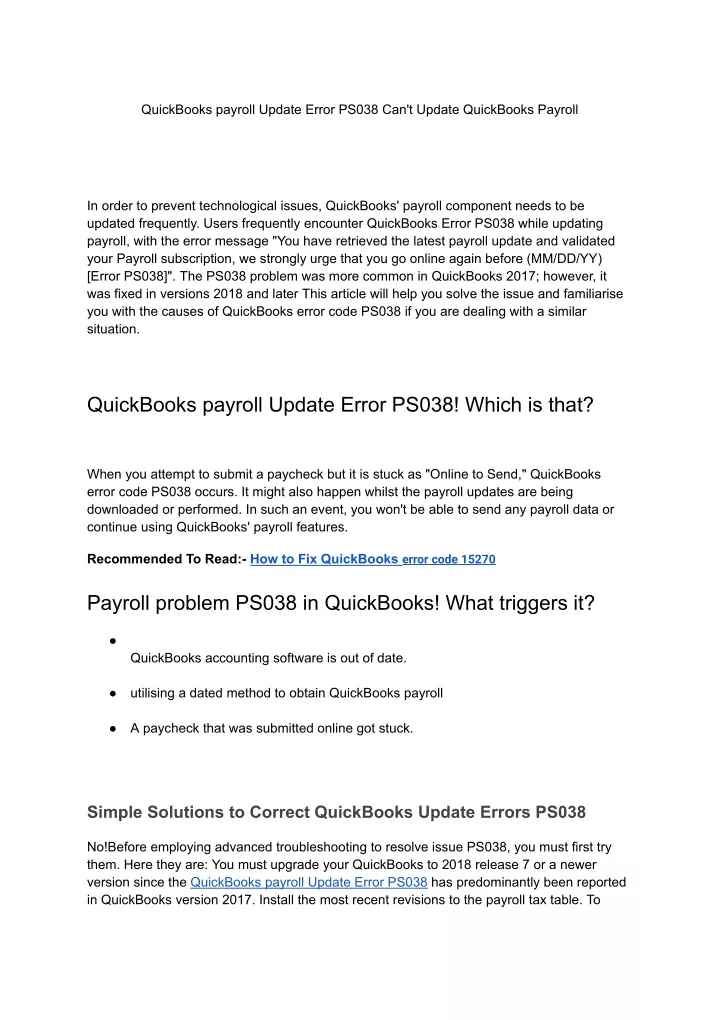 quickbooks payroll update error ps038