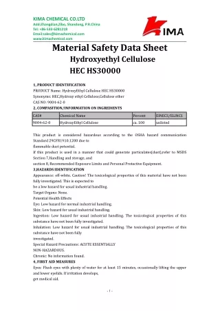 HEC HS30000 Material Safety Data Sheet-Kima Chemical Co.,Ltd