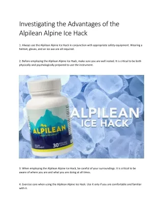 Investigating the Advantages of the Alpilean Alpine Ice Hack