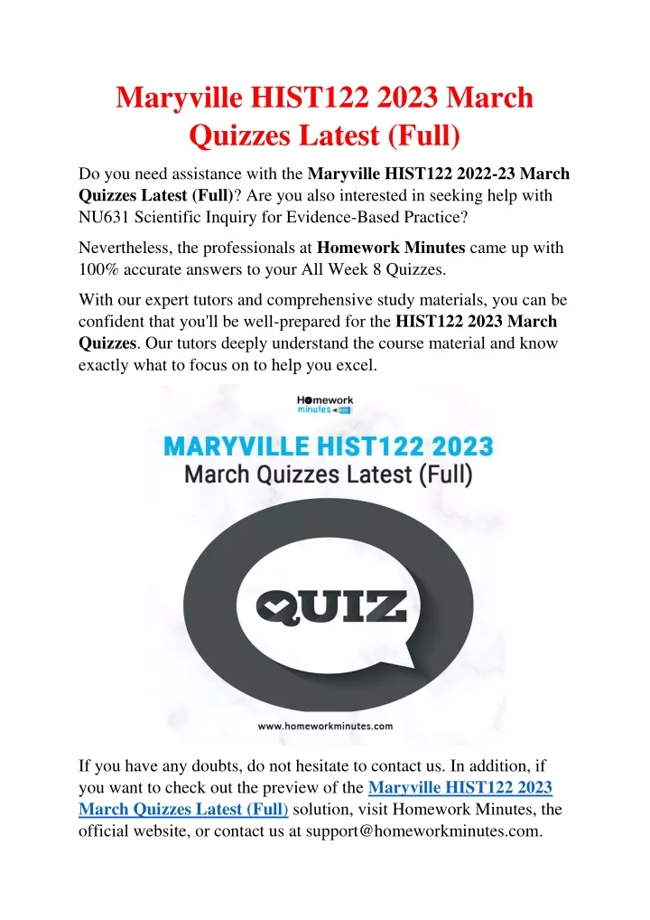 maryville hist122 2023 march quizzes latest full
