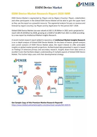 With 16.68% CAGR, ESIM Device Market Size Likely to Hit $29.28 Bn in 2028.
