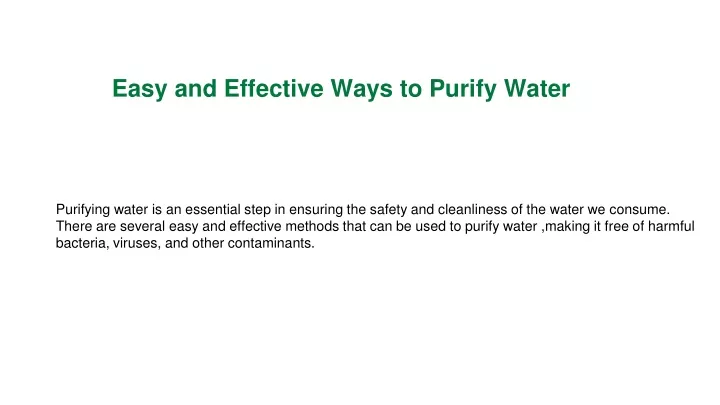 easy and effective ways to purify water