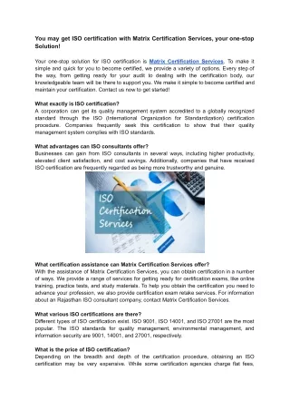 you may get iso certification with matrix