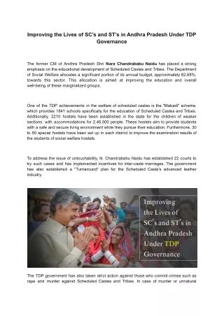 improving the lives of sc s and st s in andhra