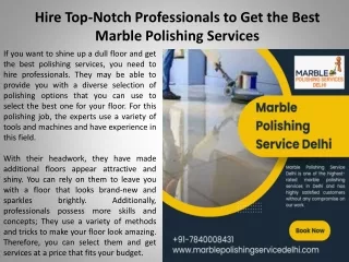 Hire Top-Notch Professionals to Get the Best Marble Polishing Services