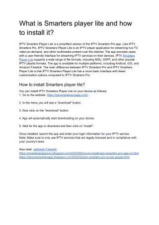 What is Smarters player lite and how to install it
