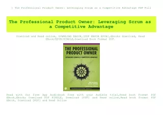 ^DOWNLOAD-PDF) The Professional Product Owner Leveraging Scrum as a Competitive Advantage PDF Full