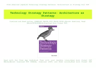 Free download [epub]$$ Technology Strategy Patterns Architecture as Strategy Full PDF