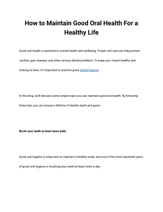 How to Maintain Good Oral Health For a Healthy Life