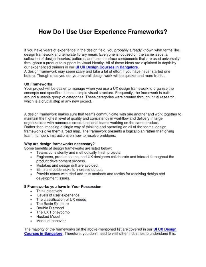 how do i use user experience frameworks