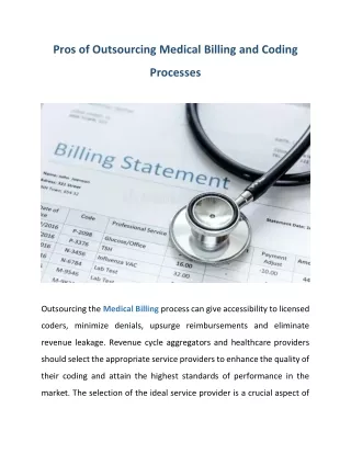 Pros of Outsourcing Medical Billing and Coding Processes
