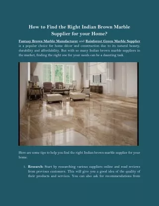 How to Find the Right Indian Brown Marble Supplier for your Home
