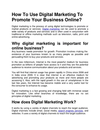 How To Use Digital Marketing To Promote Your Business Online ppt