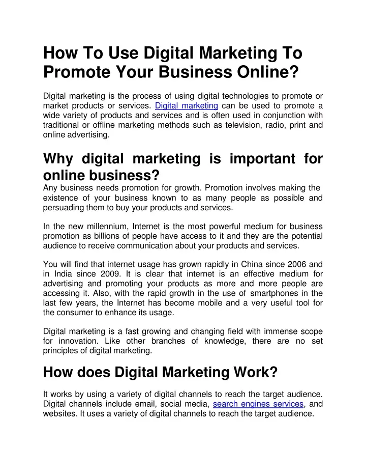 how to use digital marketing to promote your business online