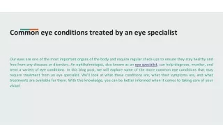 Common eye conditions treated by an eye specialist